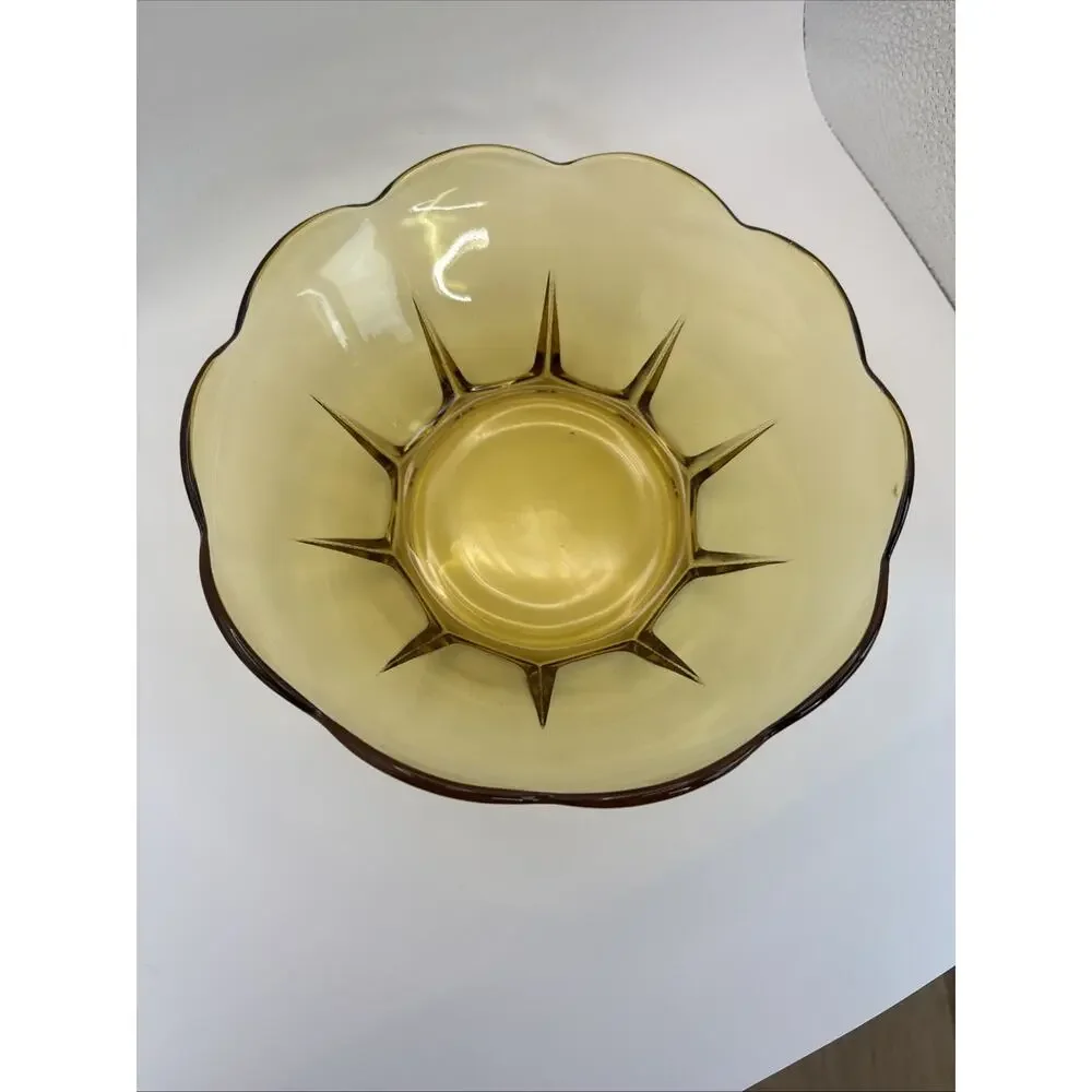 Anchor Hocking Scalloped‎ edge Amber Glass Bowl 8 inch